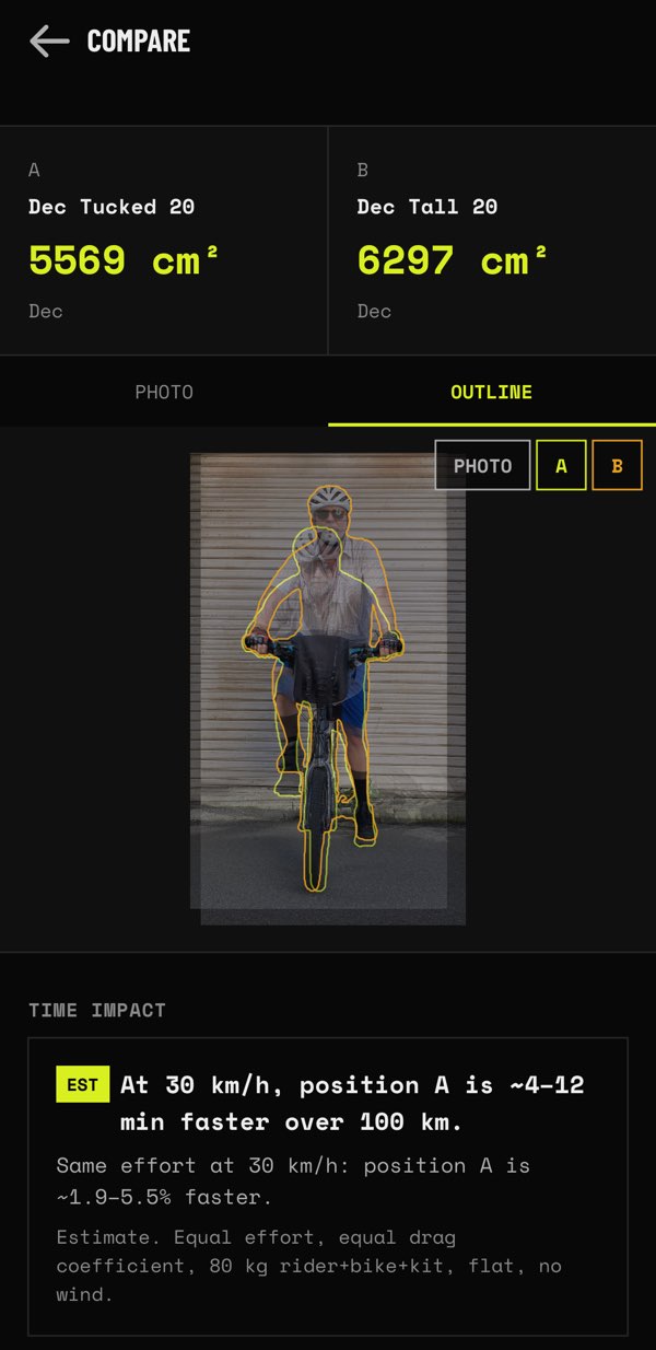 The same compare screen with the photo shown under the overlaid outlines.